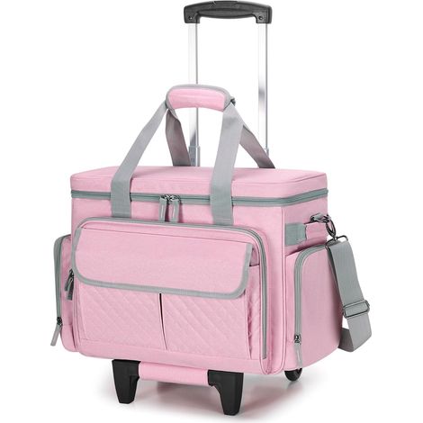 Sac Machine à Coudre avec Plusieurs Poches, Rose Étui Machine a Coudre avec roulettes et Bandoulière Amovible (Compatible avec Plupart des Machines à Coudre Standard)