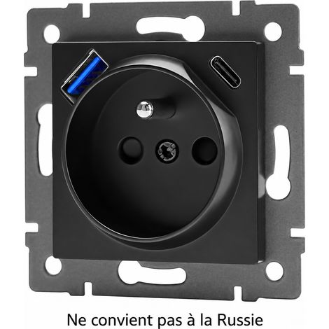 Prise française avec 2 USB A C charge rapide PD 20W PC noir 13 × 9 × 10 cm – Livraison gratuite