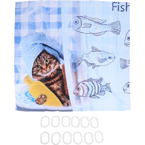 Rideau de douche imperméable motif poisson chat mignon, décoration salle de bain 150x180 cm