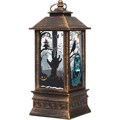 Halloween-LED-Laterne, Lichterkette mit Hexen-, Fledermaus- und Totenkopfmotiven, batteriebetrieben.
