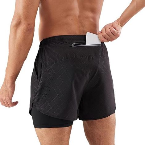Herren-Trainingshose 2-in-1 – Atmungsaktiv und schnelltrocknend – Mit Innentasche und Handyfach – XL – Schwarz-kariert (1/5)