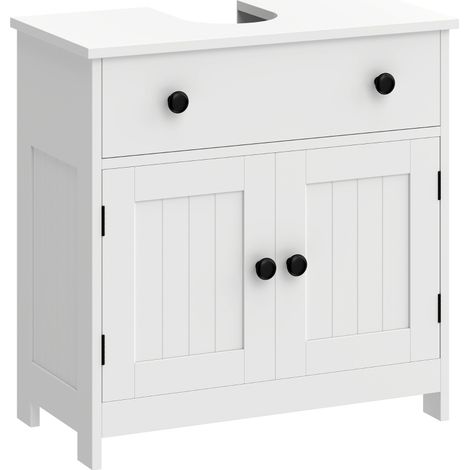 Mueble bajo lavabo (73x38x18.5 cm), con corte en U, cajón y 2 puertas, MDF blanco (1/5)
