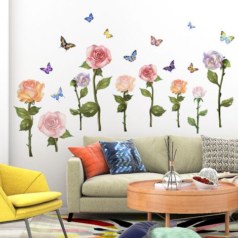 Lntyq Stickers Muraux Salon Plante Autocollant Mural Fleurs Papillon Deco Murale Convient pour Chambre Adulte Mur Salon Bureau Décoration (1/5)