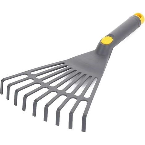 Simple plastic garden rake — Suitable for leveling, ergonomic handle, sturdy — Ideal for grass and fallen leaves (Grey) (1/2)