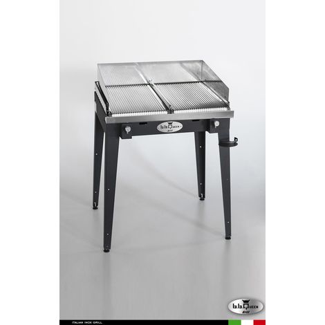 Grill 8.6 Inox Piastra ondulata - Grigio antracite - Senza portapiatti - Con paraschizzi - Senza kit mensola e ruote - barbecue, griglia, giardino, carne, a gas, acciaio made in Italy
