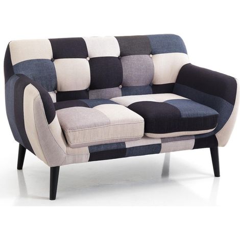Divano in tessuto 132 cm patchwork blu LEVANTE 2 posti (1/3)