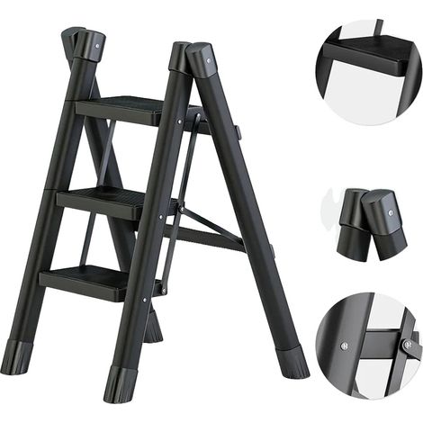 Échelle pliante, haute capacité de charge, design gain de place, 3 étape-noir (1/2)