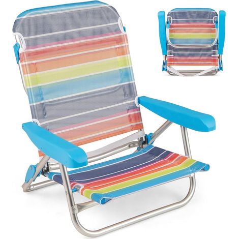 GOPLUS Lot de 2 Chaises de Plage, Chaise Camping Pliante avec Dossier Réglable 5 Positions, Ultra Leger,Sangle Transport, Cadre en Alu., Charge 150 kg, pour Pêche, Pique-Nique (1/5)