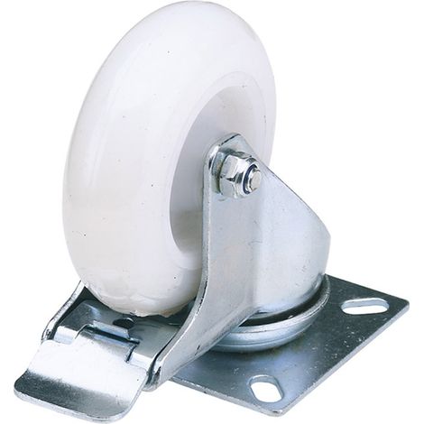 Draper 100mm Diameter Nylon Swivel Plate Castors with Brake – 125kg Safe Working Load (1/5)
