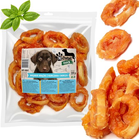 Snack morbidi per cani Mr. Pretzel al pollo e merluzzo, 500 g