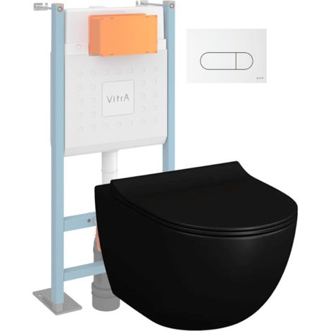 Pack inodoro suspendido VITRA Sento negro + Estructura de pie V-Fix Core + Placa redonda blanca (1/4)