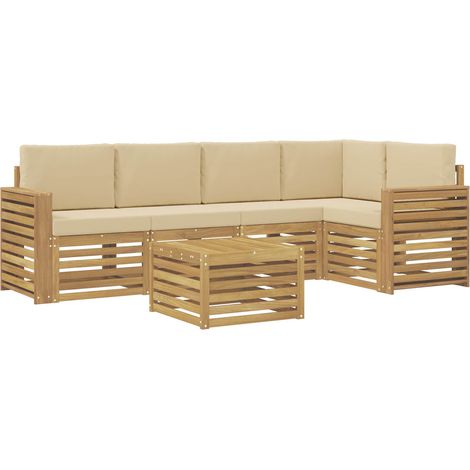 Ensemble de canapés d'extérieur 6 pc Blanc et Beige Polyester vidaXL