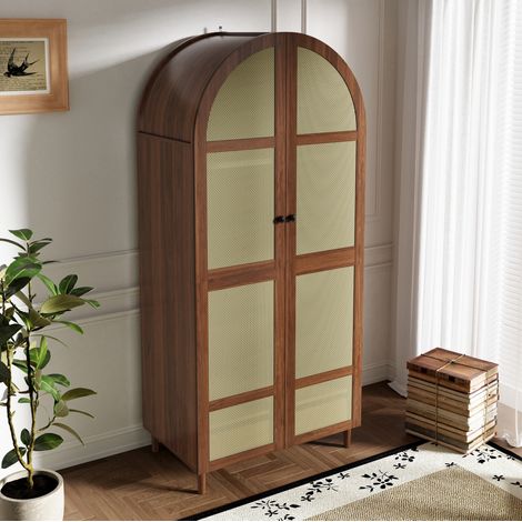 Armoire moderne à portes cintrées 80 x 50 x 179 cm, avec penderie et tiroirs, noyer (1/5)
