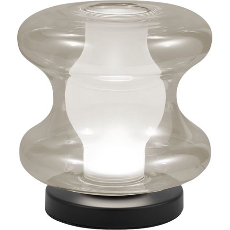 Lampe de table Frua Ø18 cm, LED 7W 750 lm, sélecteur 2700K/3000K/4000K, structure en métal et verre borosilicate cognac, luminaire design chic. (1/3)