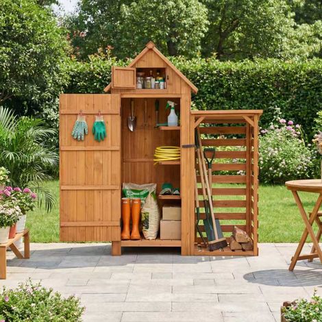 HOMAVO Casetta da Giardino in Legno con Legnaia da Esterno, Tetto a Falda Protetto UV, 131 × 54.3 × 179 cm, Armadio da Esterno per Giardino, Terrazza (1/5)