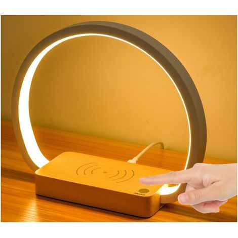 Kabellose Lade-Nachttischlampe mit USB-Anschluss, dimmbare LED-Tischleuchte, 3 Farben und digitale Touch-Uhr (1/5)