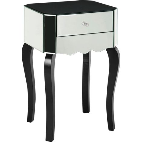 Interiors by Premier Black and White Mirrored 1 Drawer Side Table, Mirrored Side Table, Black and White Side Table with Storage (1/3)