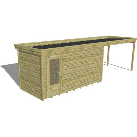 ABRI DE JARDIN bois Pin autoclave 27mm - 7,84x2,14m / 16,8m2 - Bac acier - Plancher bois