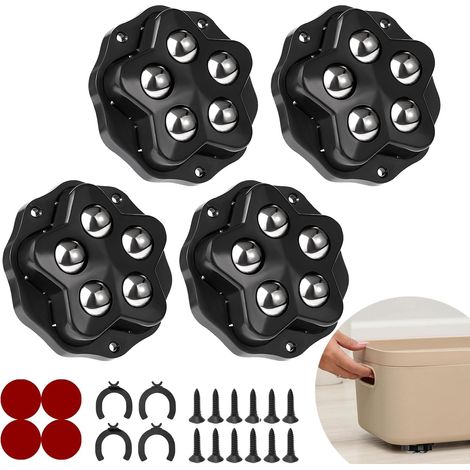 mini roulettes pour meubles.4 roulettes à 5 billes chacune, capacité 300KG, avec adhésif et vis. Roue mobile universelle 360, roulette de meuble pour charges lourdes (1/5)