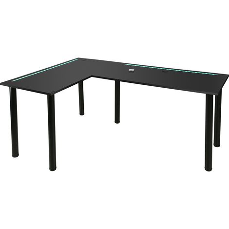 MÖBEL SYSTEM Escritorio de esquina en forma de L o mesa de escritorio/oficina en ángulo con canalización de cables integrada e iluminación LED integrada, Fabricado en la UE:negro (1/5)