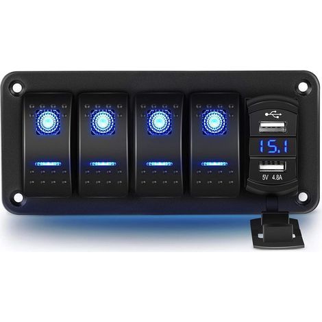 Gang Rocker Switch Panel 12V/24V Waterproof Rocker Switch with USB Charger Socket for Cars and Boats (1/5)
