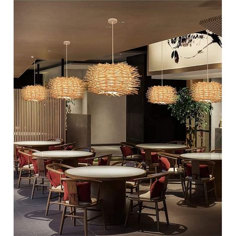 Suspension lumineuse en rotin, lustre réglable en nid d'oiseau, plafonnier de la salle à manger de la chambre à coucher 300mm [Classe énergétique A++] (1/5)