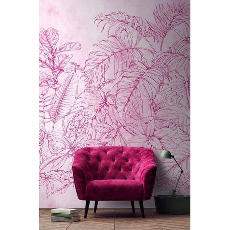 Papier peint panoramique salon fleurs original | Tapisserie panoramique rose et blanc vintage zen | Papier peint panoramique nature à motif floral - 270 x 500 cm (5 pièces) (1/5)