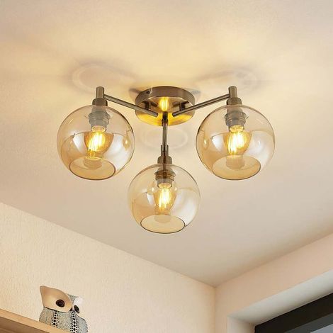 [NEUWERTIG] B-Ware Lindby Jemissa Deckenlampe 3-flammig amber dimmbar 21,5 cm Höhe 46 cm Durchme... (1/2)