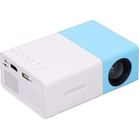 Projecteur LED 1080p HD USB portable, mignon et élégant, avec télécommande, idéal pour la maison, la chambre ou le home cinéma (bleu et blanc). (1/5)