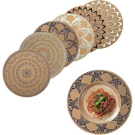 sets De Table Ronds Imprim Bohme En Pvc Tresss Lot De 6 Sets De Table Lavable Rsiste La Chaleur Antidrapant Tapis De Table Pour Cuisine Restaura (1/5)