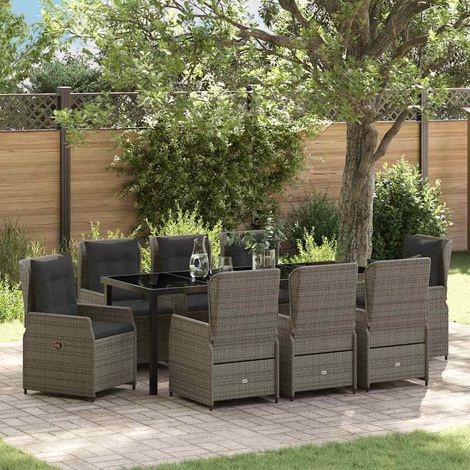 Garten Essgruppe 9 pcs Grau Poly-Rattan (1/5)