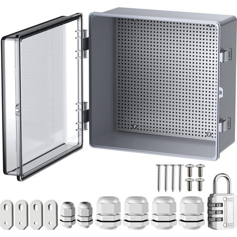 Boîtier Électrique Étanche Extérieur IP67 300x300x170mm Armoire de Protection ABS avec Serrure à Code,Plaque de Montage Grille (1/5)