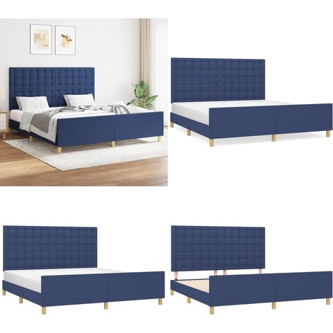 Cadre de lit sans matelas bleu 160x200 cm tissu - Lit Plateforme - Cadre De Lit - Lit Double - Literie - Meuble Chambre - Home & Living (1/5)