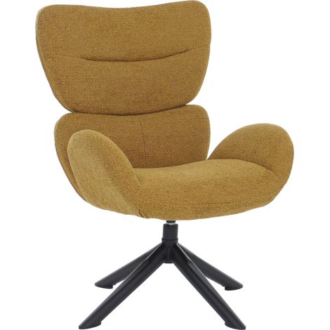 [JAMAIS UTILISÉ] Fauteuil de salon HHG-528, fauteuil de salon pivotant en métal et chenille (420 g/m²), jaune moutarde (1/5)