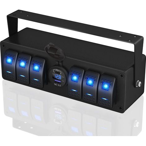 Panel de interruptores basculantes de 6 posiciones con cargador USB QC3.0 dual (1/5)