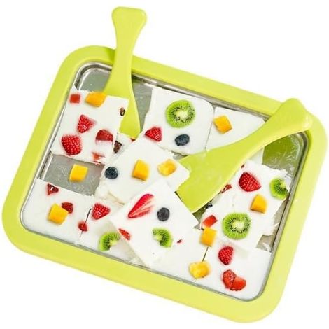 Machine à Crème Glacée Instantanée, Ice roll plaque, Plaque pour glace roulée, Appareil à Glace DIY avec 2 Spatules, Plaque à Glace Roulée pour La Fabrication De Crème Glacée (Green, 1)