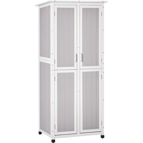 Caseta de jardín Irovami gris 77x58x175 cm, armario de 3 niveles con puertas dobles, 2 estantes, ganchos y cierre magnético