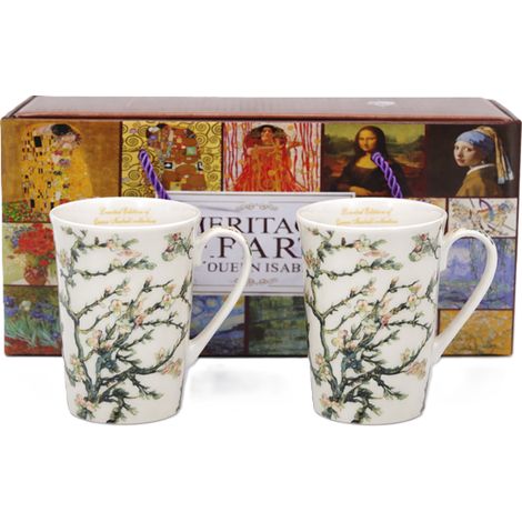 Tazas de porcelana de 300 ml, 2 unidades, con el cuadro "Almendro en flor" de Van Gogh, como regalo. (1/5)