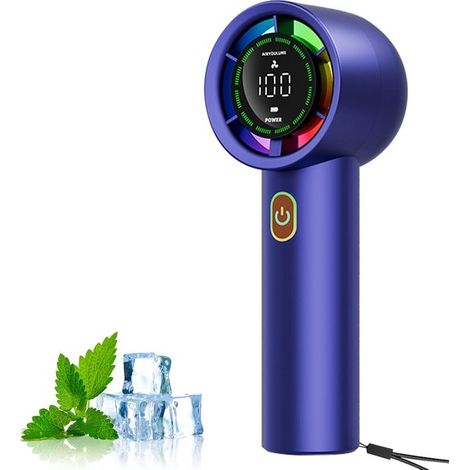 Ventilatore portatile a 100 velocità – Batteria da 3000 mAh – Display LCD – Silenzioso – Luce LED – Blu (1/5)
