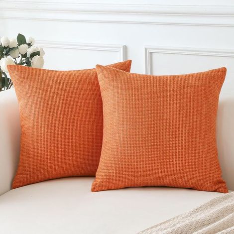 Lot de 2 housses de coussin en lin, 40x40 cm, orange uni pour canapé et décoration intérieure. (1/5)
