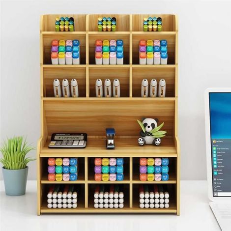 Porte-Stylo - Bois - Bureau École Maison - Rangement Crayons Maquillage - 1 Pièce (1/4)