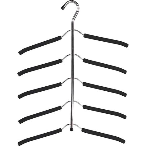 Mehrschichtige Kleiderbügel aus Edelstahl, 5-in-1-Metall, rutschfester Schwamm, platzsparender Kleiderbügel, Aufbewahrung für mehrere magische Kleiderbügel (schwarz) (1/5)