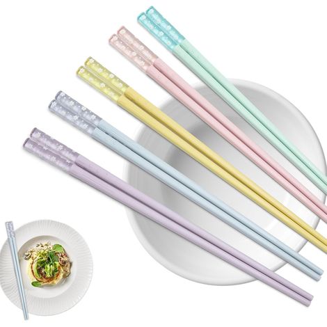 Baguettes Chinoises, 5 Paires de Baguettes pour Manger, Lavables au Lave-vaisselle, Réutilisables pour la Cuisine Chinoise, Sushis Japonais (Multicolores) (1/5)