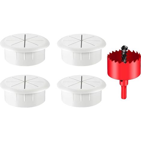 4-teilige Kabeldurchführung, weiß, 60 mm, Polypropylen, abnehmbare Abdeckung, für Büro und Zuhause (1/5)