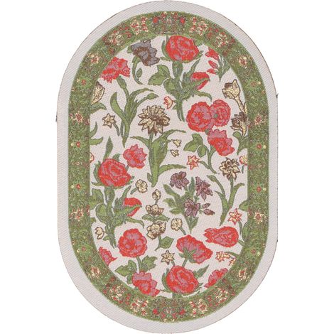 Tapis Miniature 1/12 Vintage Tissé pour Maison de Poupée, Décor Oval Feuille Verte Fleur B01 (1/5)