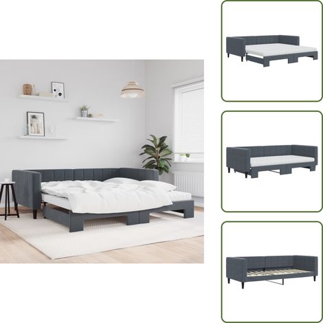 The Living Store Tagesbett Ausziehbar mit Matratzen Dunkelgrau 100x200 cm Samt - Schlafsofa (1/5)