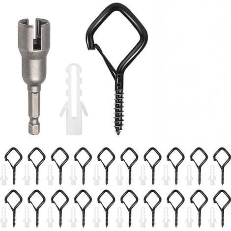 20 ganchos de tornillo negros，ganchos de tornillo de seguridad de acero inoxidable，tornillos para ganchos，630,5 cm (1/5)