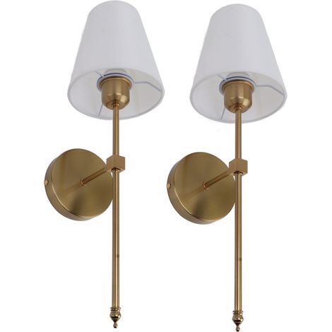 Lot de 2 appliques murales câblées pour salle de bain, vanité, avec abat-jour blanc, support de lampe E26 E27, 85-265V, doré (1/5)