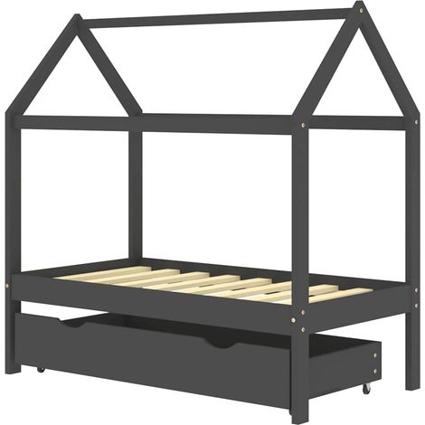 Lit enfant pour 1 personnes, Structure de lit, Assemblage Facile, avec un tiroir Gris foncé Pin 70x140 cm OIB2308E (1/5)