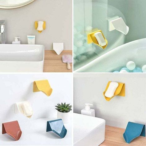 Portasapone per cucina, bagno, doccia, scatola per sapone, porta sapone, porta sapone da parete in plastica autodrenante (bianco+blu+giallo+rosso, 4) (1/3)